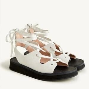 J. Crew Lace-Up Mini Wedge Suede Sandals in Natural/Ivory Size 6